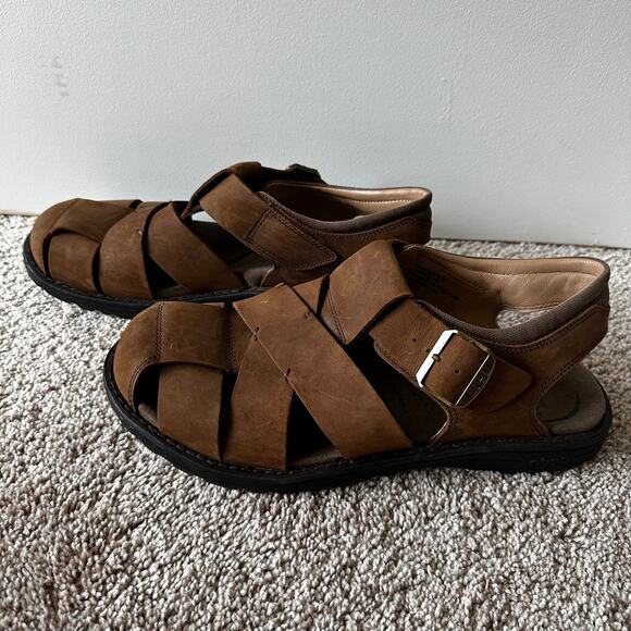 Abeo Brandon Neutral Leather Fisherman Sandals Leather Brown Mens 10 Bio Systems - Picture 7 of 15